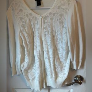 Women’s White Ann Taylor Button Sweater